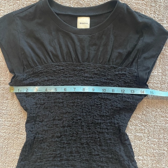 Maeve By Anthropologie Black Smocked Muscle Tee, Cap Sleeves, Round Neck, SZ. XS - Picture 9 of 15